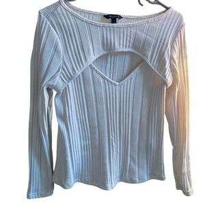 Banana Republic Ribbed Cutout Neck Long Sleeve Top Ivory Size L